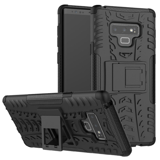 Samsung Galaxy Note9 Renkaan Rakenne Pintainen Hybriidi Muovinen Takasuoja Kuori Jalkatuella - Musta
