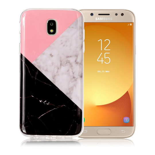 Samsung Galaxy J5 (2017) Marmori Kuviollinen IMD Geeli TPU Takasuoja Kuori - Valkoinen/ Musta/ Pinkki