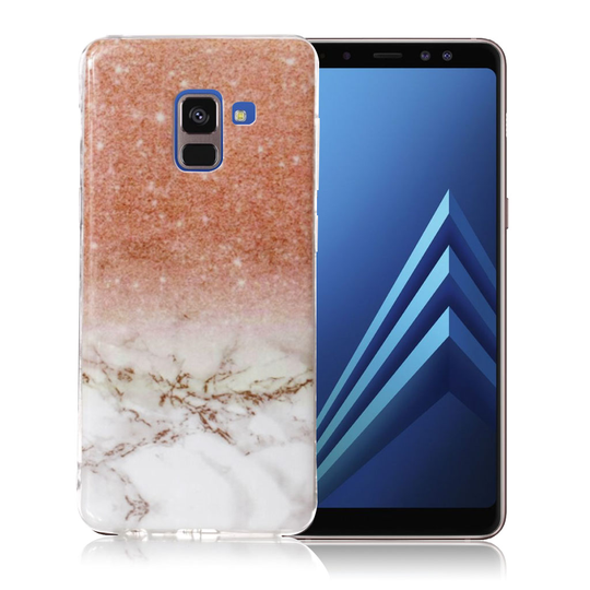 Samsung Galaxy A8 (2018) IMD Kuviollinen Pehmeä TPU Takasuoja Kuori - Harmaa Marmori Kimalteet