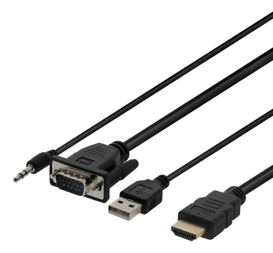 Sovitin VGA/ääni - HDMI, 3,5 Mm Liitäntä, 1920 X 1080 Taajuudella 60 Hz, 2 M, Musta