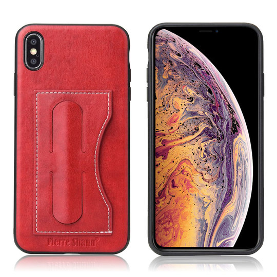 iPhone Xs Max muovinen takasuoja kuori pinnoitettu villihevos rakenne synteetti nahalla - Punainen