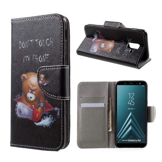 Samsung Galaxy A6 Kuvallinen PU Nahka Seisova Lompakko Kuori - Varoitus Nalle