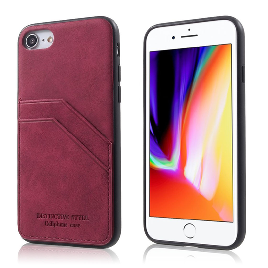 iPhone 7 / 8 Retro Tyylinen Synteetti Nahka Pinnoitettu Muovi Takasuoja Kuori - Viinin Punainen