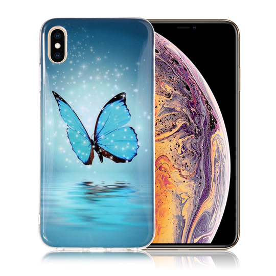 iPhone 9 Plus IMD Kuviollinen Pehmeä Muovinen Takasuoja Kuori - Sininen Perhonen