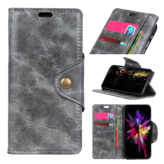 Samsung Galaxy S10 Plus teksturoitu nahkainen flip Suojakotelo - Harmaa