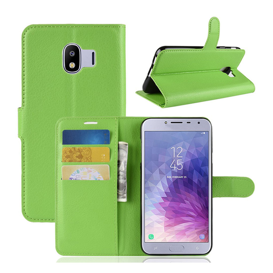 Samsung Galaxy J4 (2018) litsi tuntuinen nahkainen flip suojakotelo - Vihreä
