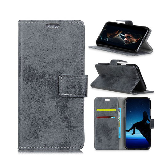 Huawei P30 Lite vintage Malli nahkainen flip suojakotelo - Harmaa