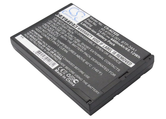 Acer TravelMate 520 TravelMate 520iT TravelMate 521 TravelMate 524 TravelMate 525 TravelMate 527 TravelMate 529 TravelMate 530 akku 4400 mAh