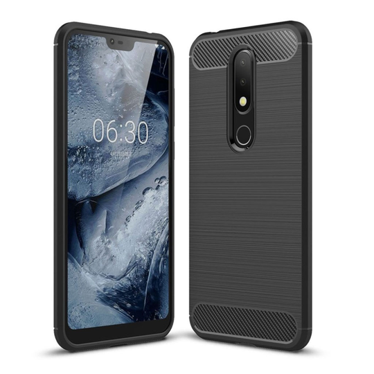 Nokia 6.1 Plus Hiilikuitu Harjattu Pintainen Pehmeä Muovinen Takasuoja Kuori - Musta