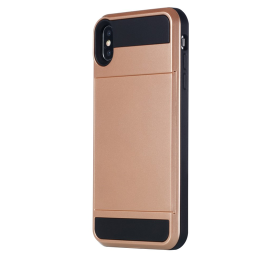 iPhone Xs Max Hybriidi muovinen takasuoja kuori kortti paikalla - Ruusu Kulta