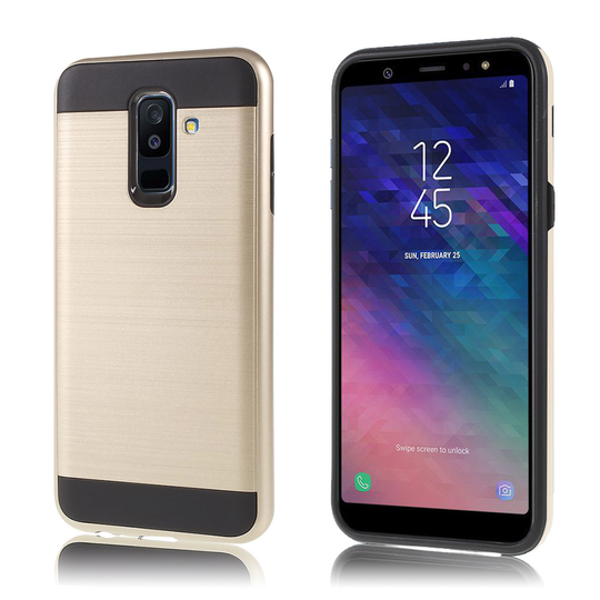 Samsung Galaxy A6 Plus harjattu PC ja TPU kombo Takaosa Suojakuori - Kulta
