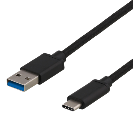 DELTACO USB 3.1 Gen 1 -kaapeli kangaspäällysteinen USB-C uros - USB-A uros 1 m