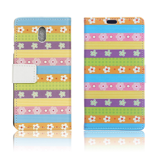 Samsung Galaxy J5 (2017) vintagetyylinen nahkakotelo - Kukat ja viivat