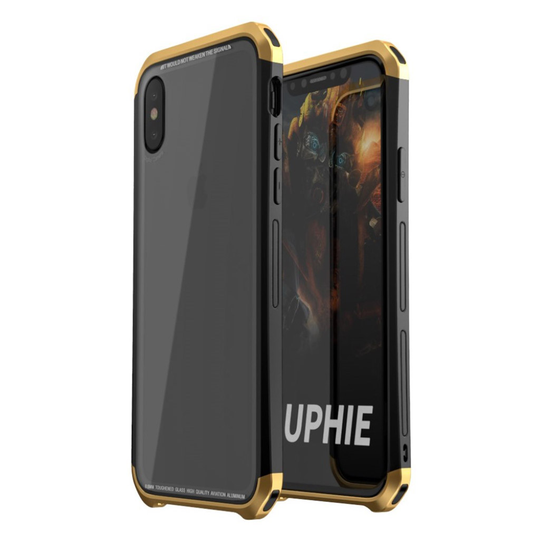 iPhone X LUPHIE Hybriidi Double Dragon Karkaistu Lasi Ja Metalli Alumiini Takasuoja Kuori - Kulta