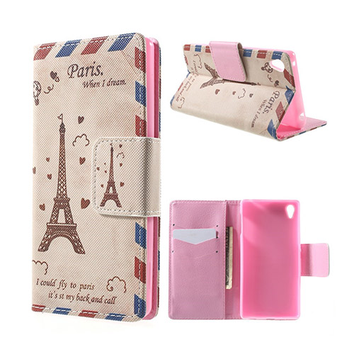 Moberg Sony Xperia Z3+ Nahkakotelo Korttitaskuilla - Kirjekuori Eiffel Torni