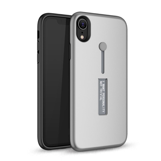 iPhone 9 Plus Hybriidi Muovinen Takasuoja Kuori Sorminarulla Ja Jalkatuella - Harmaa