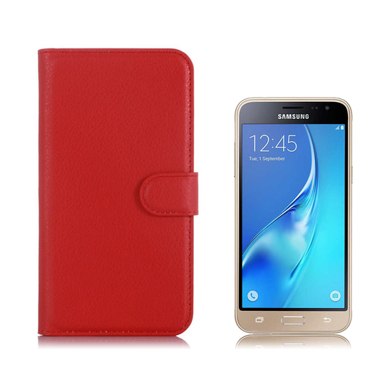 Samsung Galaxy J3 / J3 (2016) Litsi Pintainen Nahkakotelo - Punainen
