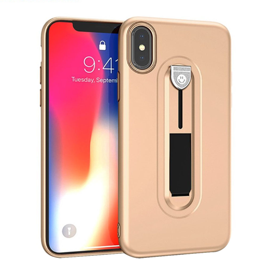 iPhone 9 Plus Matta Pintainen Iskukestävä Muovi Takasuoja Kuori Jalkatuella - Kulta