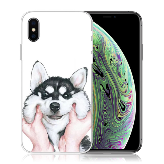 iPhone XS kuviollinen silikooni muovinen pehmeä suojakuori - Husky