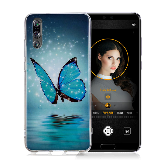 Huawei P20 Pro IMD Kuviollinen Pehmeä TPU Takasuoja Kuori - Sininen Perhonen