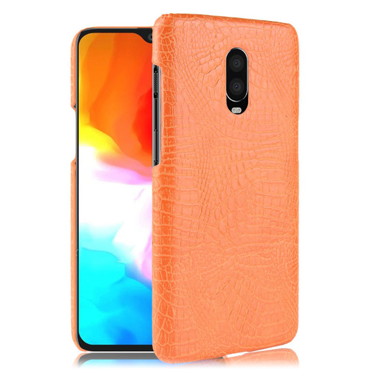OnePlus 6T krokotiili ihon rakenteinen synteetti nakainen kova muovinen takasuoja kuori - Oranssi