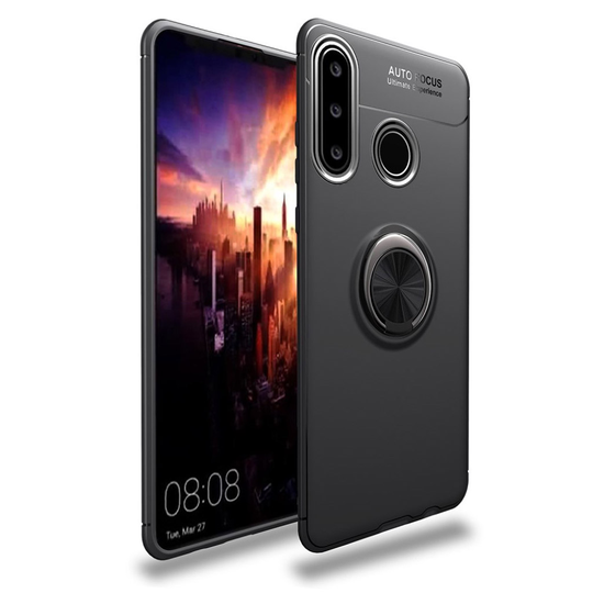 Huawei P30 Lite takatuki suojakotelo rengaspidikkeellä - Musta