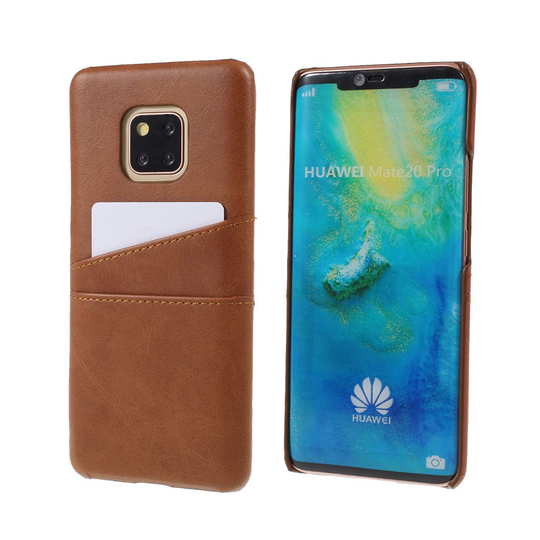Huawei Mate 20 Pro Kova muovinen takasuoja kuori synteetti nahalla kahdella kortti paikalla - Kahvi