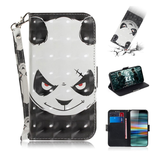 Sony Xperia 10 kuviollinen nahkainen suojakotelo - vihainen Panda