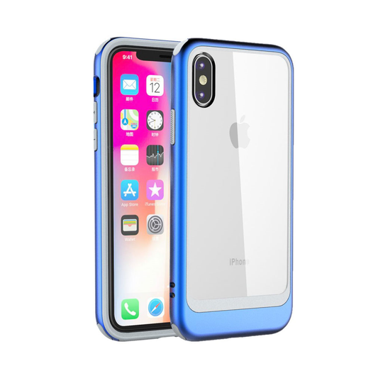 iPhone XS transparentti hybriidi muovinen takasuoja kuori - Sininen