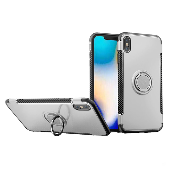 iPhone Xs Max hiilikuitu harjattu iskukestävä hybriidi muovinen takasuoja kuori - Hopea