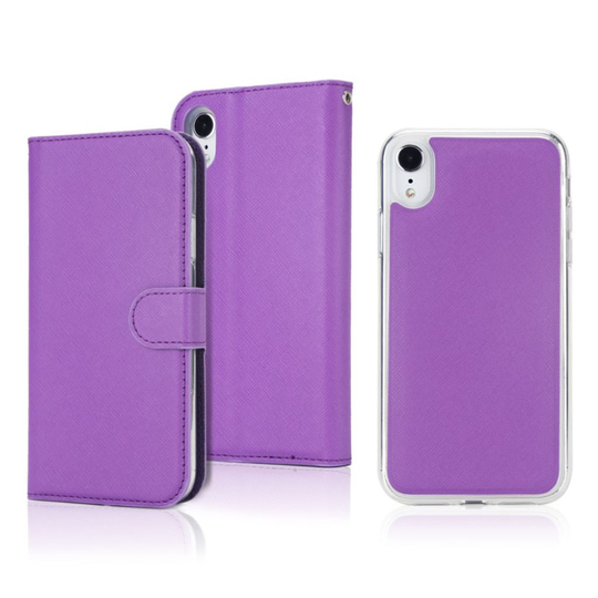 iPhone Xr Ristikko rakenne pintainen synteetti nahkainen 2in1 lompakko suojakotelo - Violetti