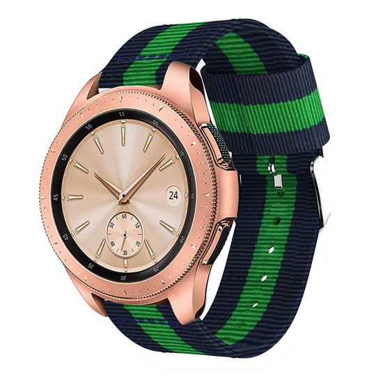 Samsung Galaxy Watch (42mm) raidallinen nailoni kangas kellon vaihdettava ranneke metalli soljella - Vihreä/ Sininen