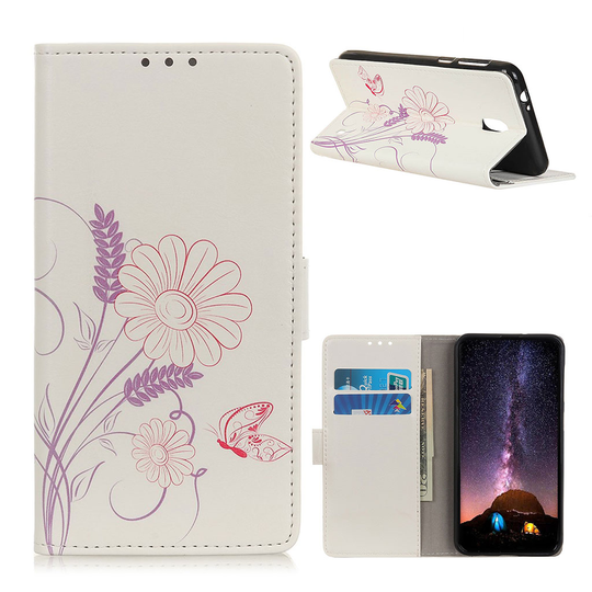 Nokia 1 Plus folio leather case - Butterfly and Flower