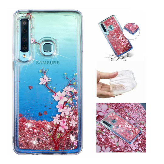 Samsung Galaxy A9 (2018) glitteri paljettinen suojakotelo - Luumu Kukka