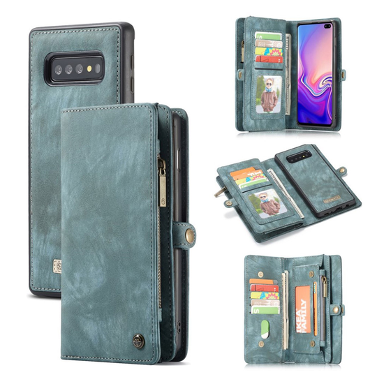 suojakoteloME Samsung Galaxy S10 Plus monitoiminen haljasnahkainen suojakotelo - Sininen