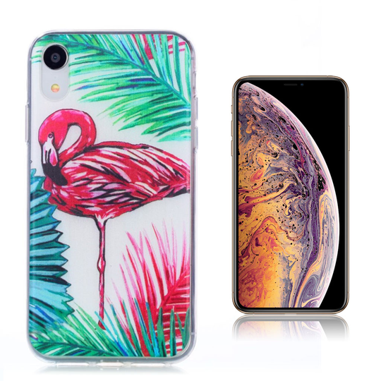 iPhone Xs Max ohut kuviollinen pehmeä silikooni muovinen suojakuori - Flamingo