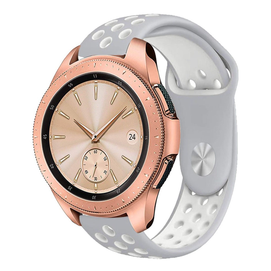 Samsung Galaxy Watch (42mm) kaksisävyinen iso ontto silikooni muovinen kellon vaihto ranneke - Valkoinen/ Harmaa
