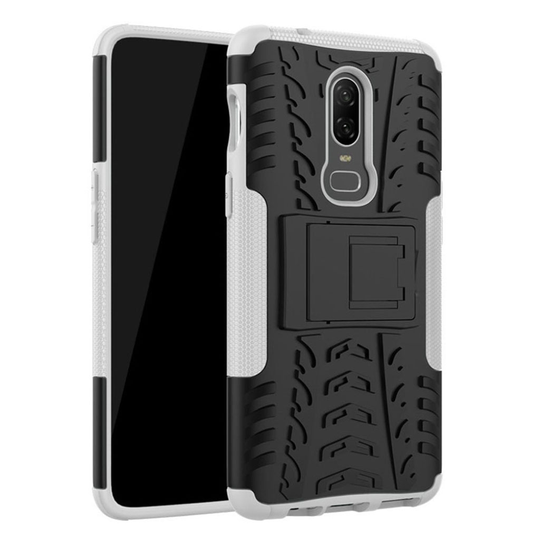Oneplus 6 Karu Muovi ja TPU Takasuoja Kuori missä Jalkatuki - Valkoinen