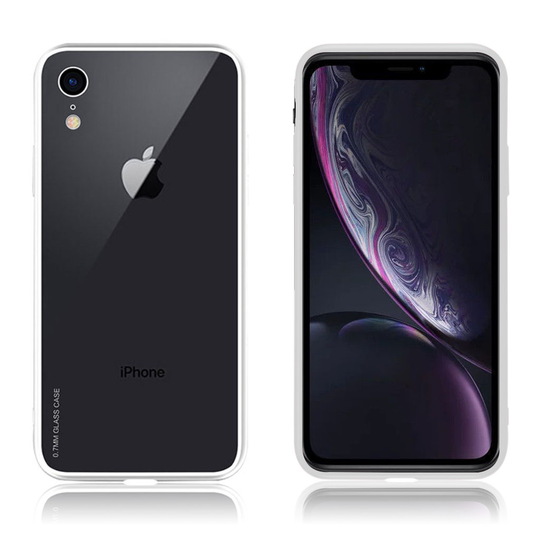iPhone Xr NXE läpinäkyvä hybriidi lasi ja muovi takasuoja kuori - Valkoinen