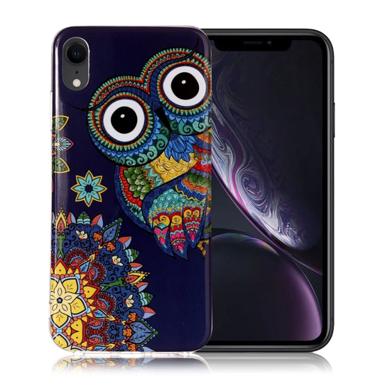 iPhone 9 Valoisa Kuviollinen Pehmeä Muovinen Takasuoja Kuori - Värikäs Pöllö