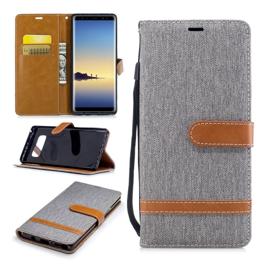 Samsung Galaxy Note 8 farkkukankainen nahkakotelo - Harmaa