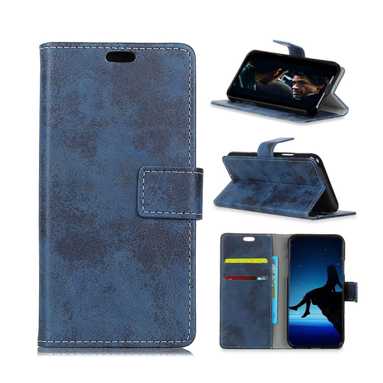 Huawei P30 Lite vintage Malli nahkainen flip suojakotelo - Sininen