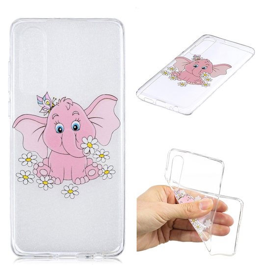 Huawei P30 printtikuosi pehmeä suojakotelo - Pinkki Norsu
