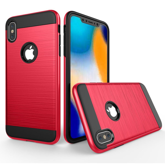 iPhone 9 Plus Harjattu Pintainen Hybriidi Muovinen Takasuoja Kuori - Punainen