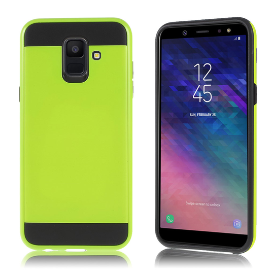 Samsung Galaxy A6 Harjattu Pinta PC ja TPU Kombo Takasuoja Kuori -Vihreä