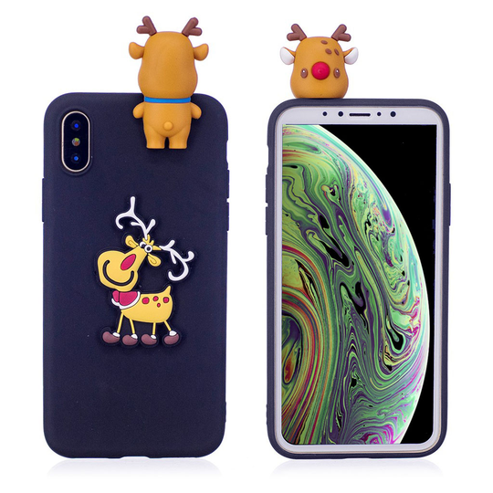 iPhone XS 3D joulu kuviollinen silikooni muovinen takasuoja kuori nukke koristeella - Tumman Sininen Poro