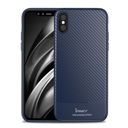 iPhone 9 Plus IPAKY Hiilikuitu Harjattu Rakenne Pintainen Muovi Takasuoja Kuori - Tumman Sininen