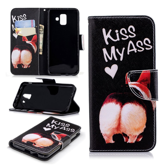 Samsung Galaxy A6 Kuvioitu PU Nahka Lompakko Suojakuori - Kiss My Ass