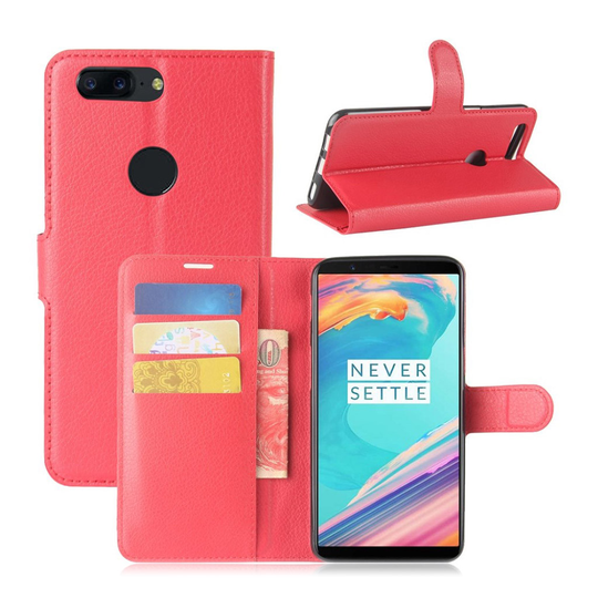 OnePlus 5T litsitekstuurinen nahkakotelo - Punainen