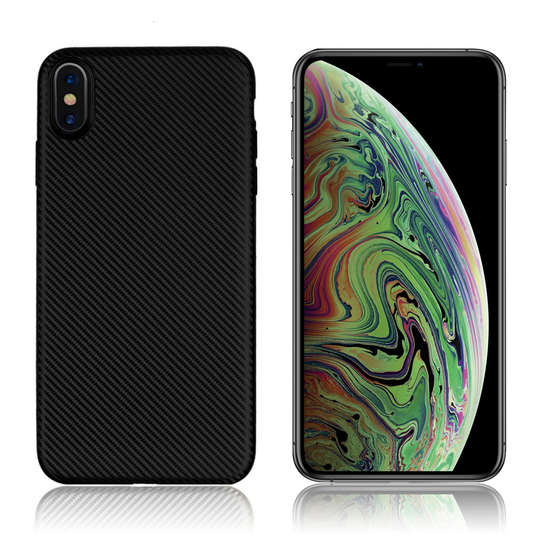 iPhone 9 Plus Hiilikuitu Harjattu Pintainen Muovinen Takasuoja Kuori - Musta